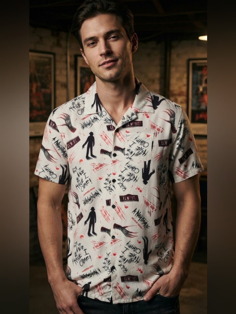Nightmare On Elm Street Mens Graphic Print Shirt with Short Sleeves